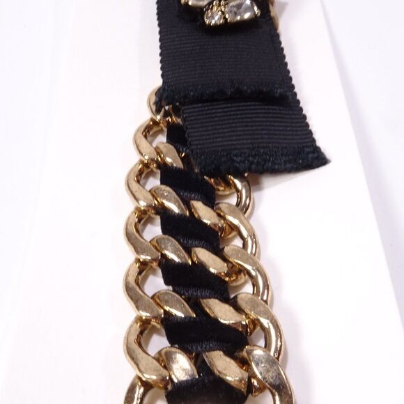 Banana Republic Black Grosgrain Ribbon Onyx Gem Stone Statement Crystal Necklace - Picture 14 of 15